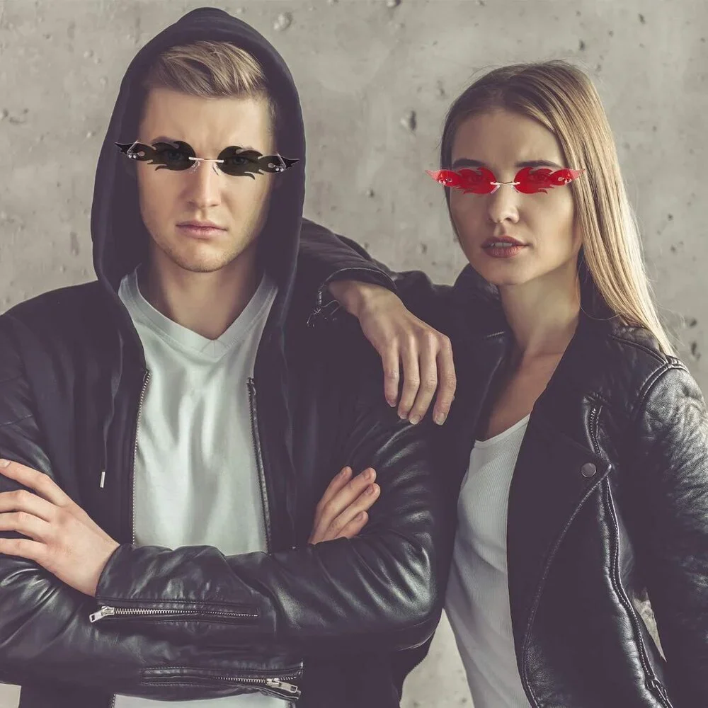 Rimless Flame Shaped Sun Glasses Women's Men’s Party Photo Props 4 Pairs